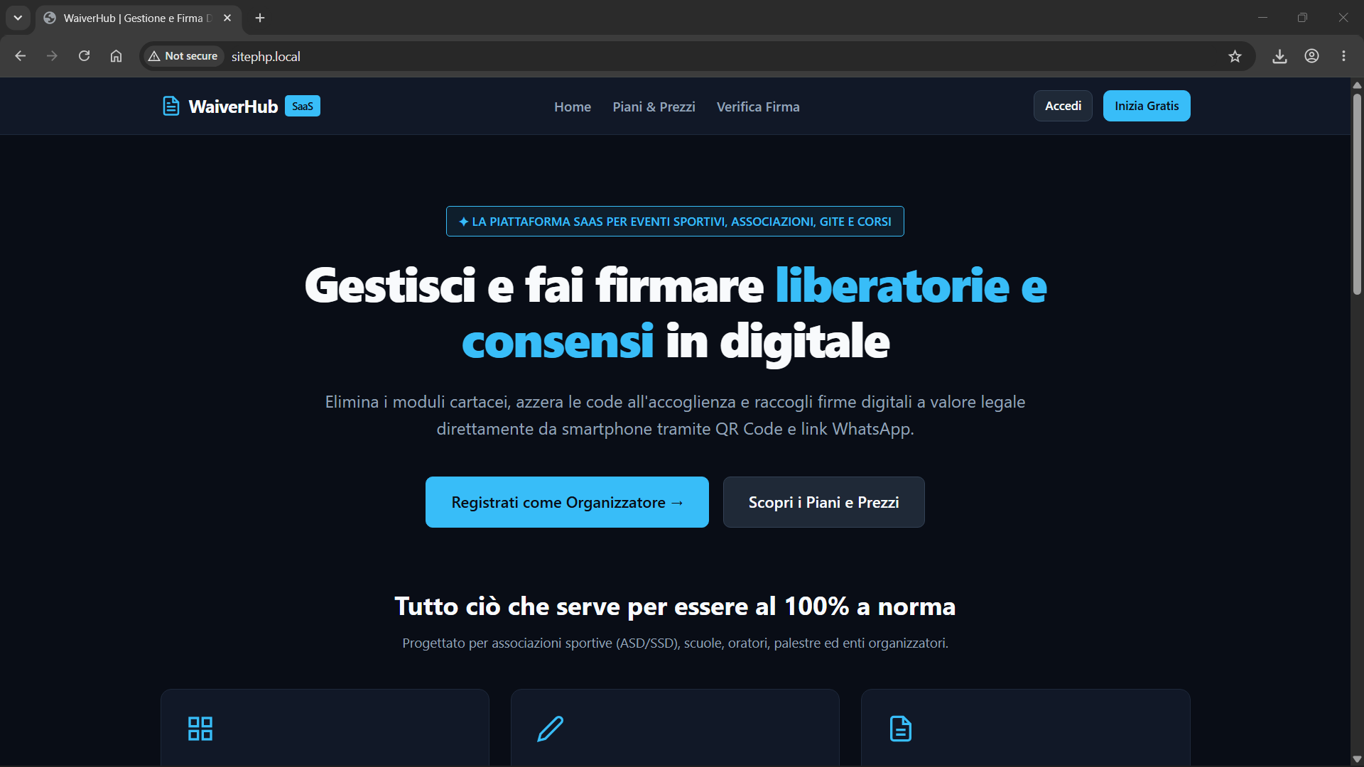 Schermata del progetto: Landing